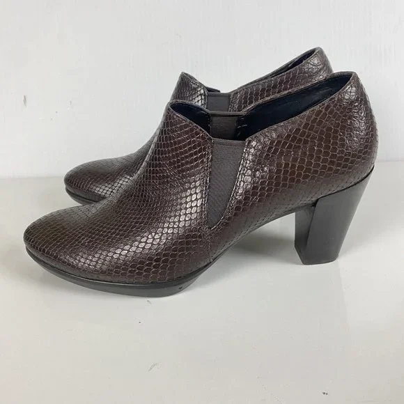 Ecco Danish Design Snake Embossed Leather Heel Bootie Brown Women's 39 US 8/8.5 - Picture 4 of 12
